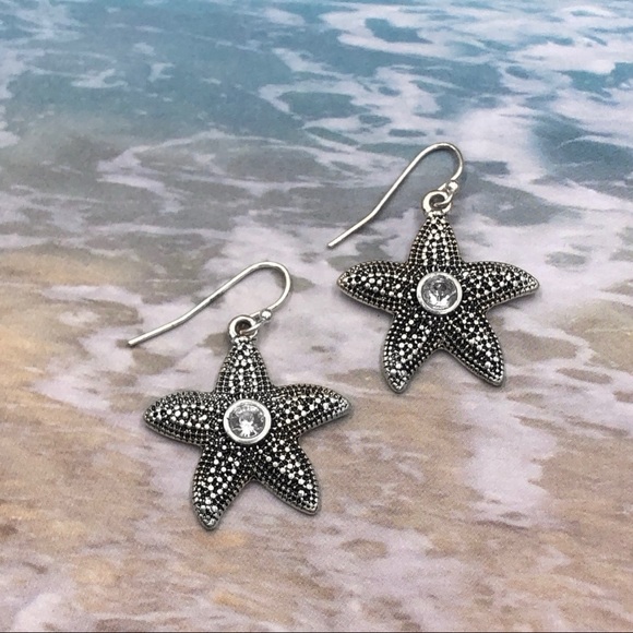 🌼 Starfish Rhinestone Dangle Earrings - Picture 1 of 2